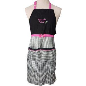 Apron Domestic Diva Houndstooth Print Pink Black Fun Novelty Household Kitchen